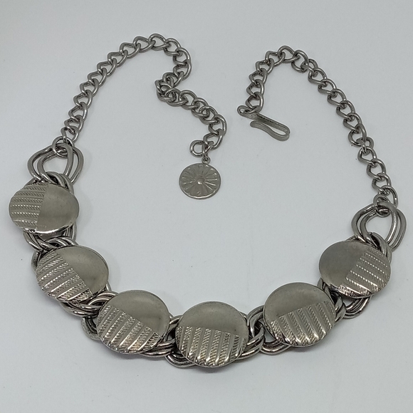 * vintage modernist silver tone discs choker necklace 16.5" - Picture 1 of 4